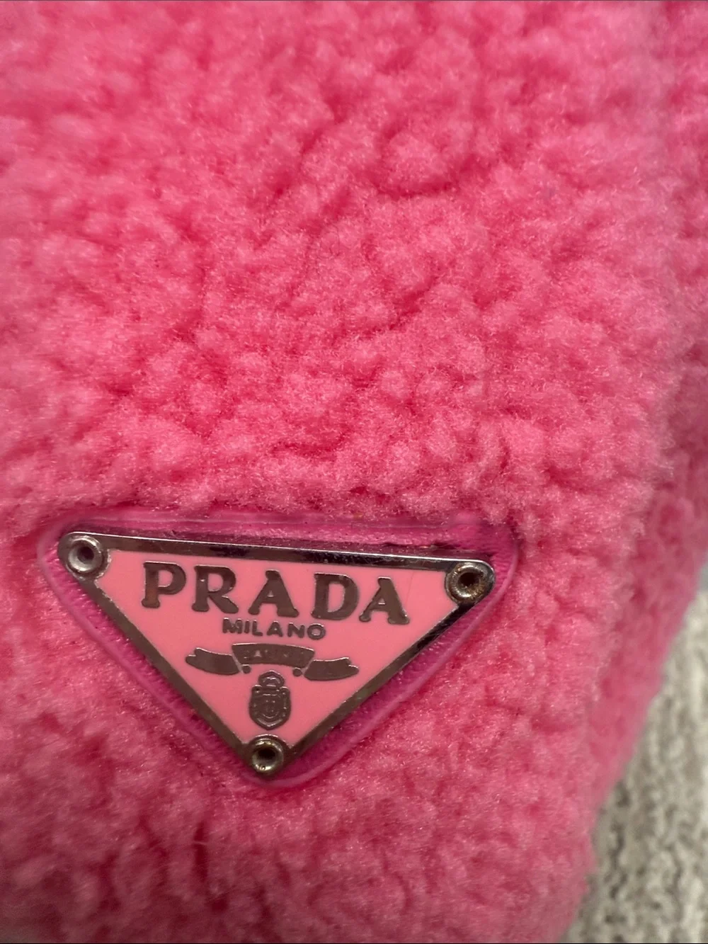 Source Unknown Bright Pink Shearling Shoulder Bag with Black Logo